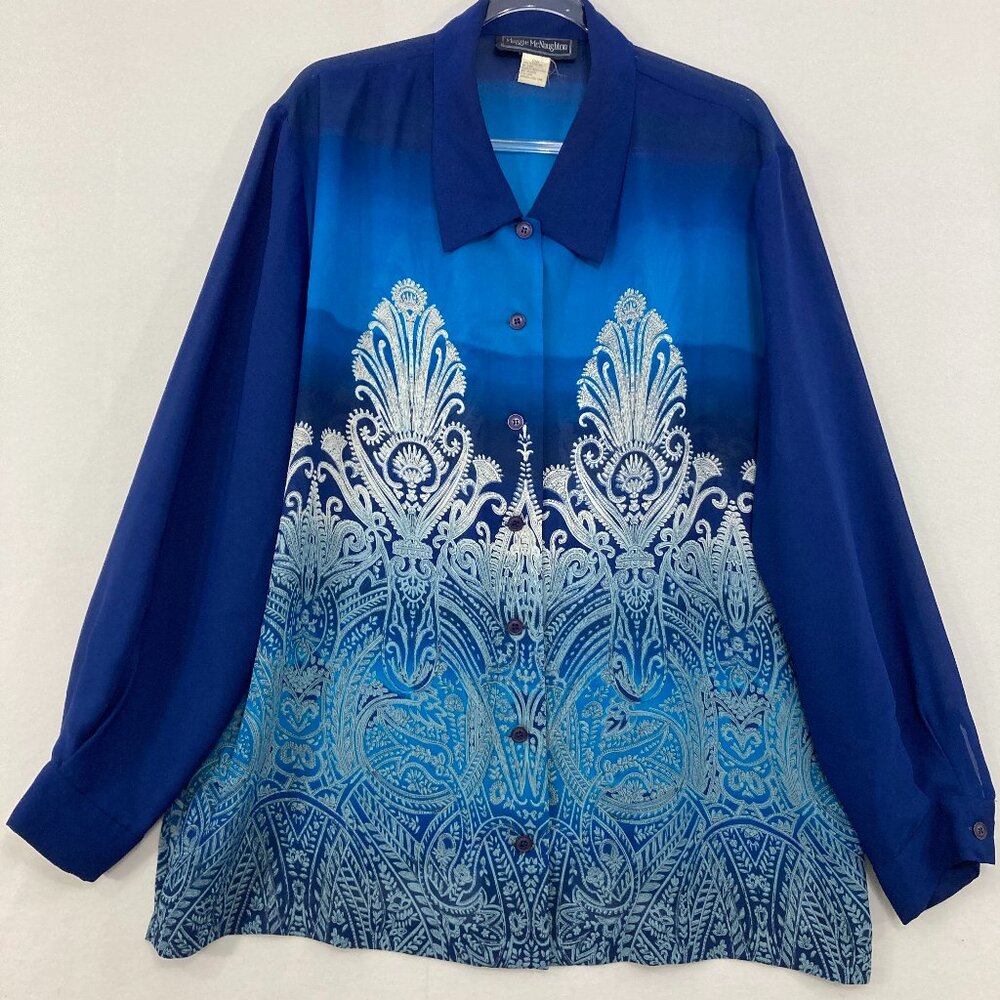 Vintage Maggie McNaughton size 20W Blue Ombre Abstract Relax Button Down Office‎
